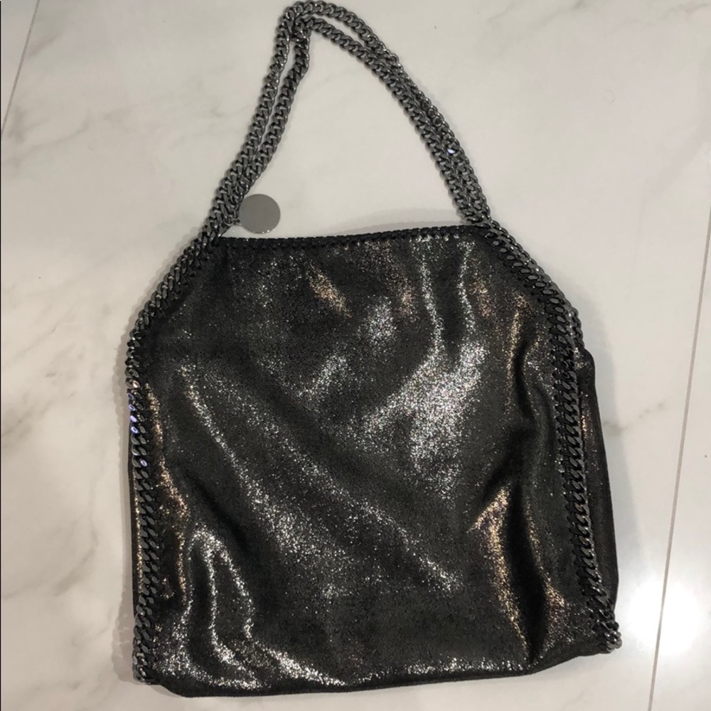 Stella McCartney metallic pewter tote bag.